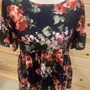 Floral Baby Doll Top with Ruffle Sleeves